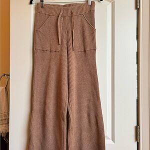 PAIGE Ribbed Knit Wide-Leg Pants - Camel